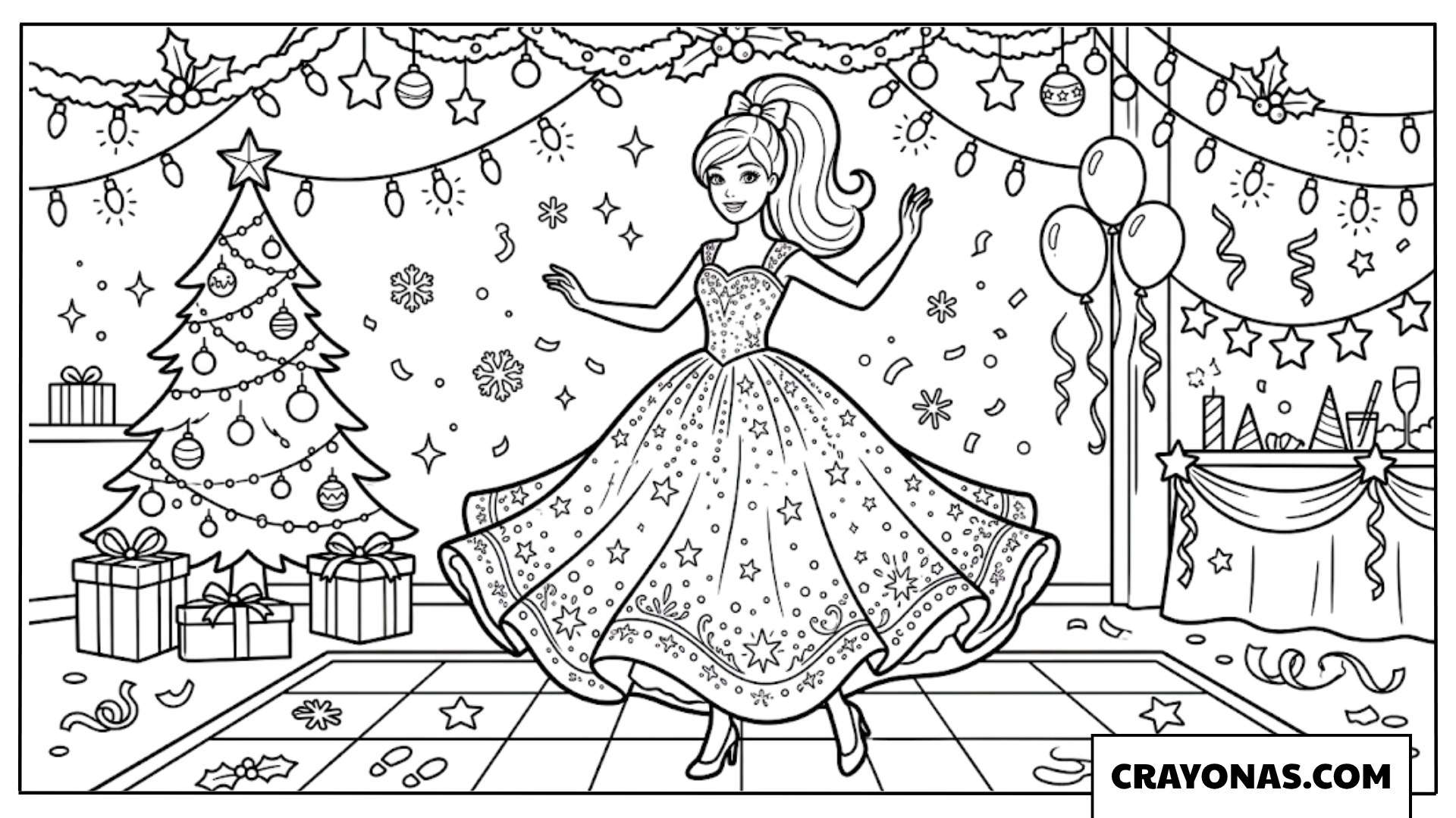 Barbie Christmas Party Dancing Coloring Page