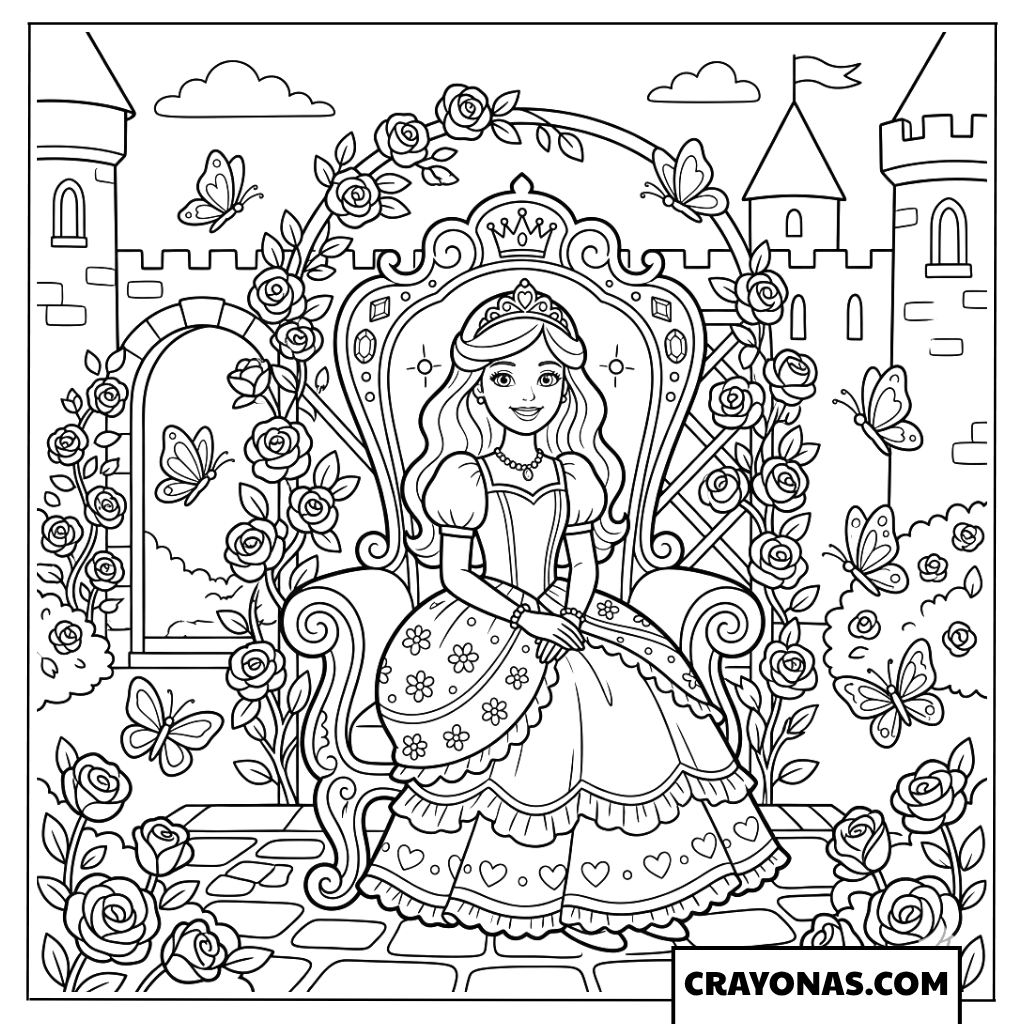 Barbie Princess on Royal Throne Coloring Page
