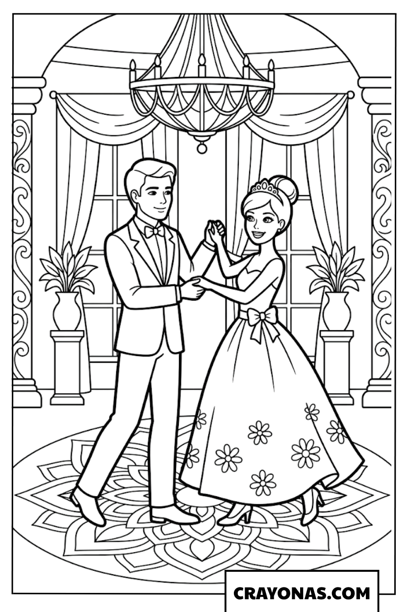 Barbie Dancing with Ken Coloring Page