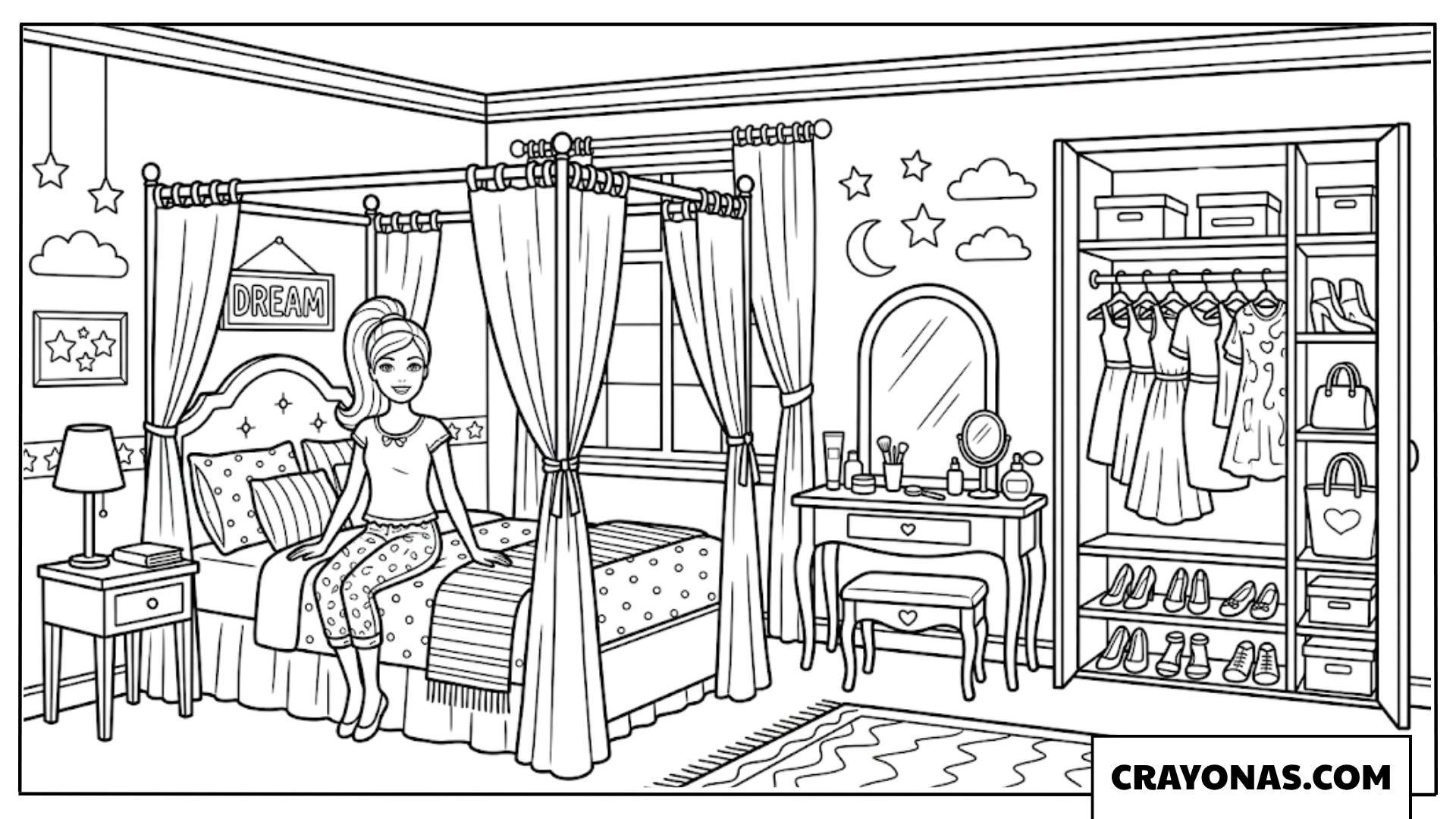Barbie Dream Bedroom Coloring Page