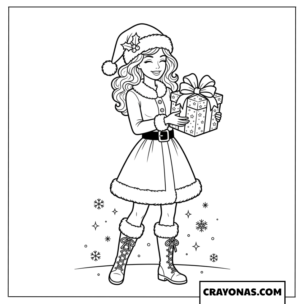 Barbie Holding Christmas Gift Coloring Page