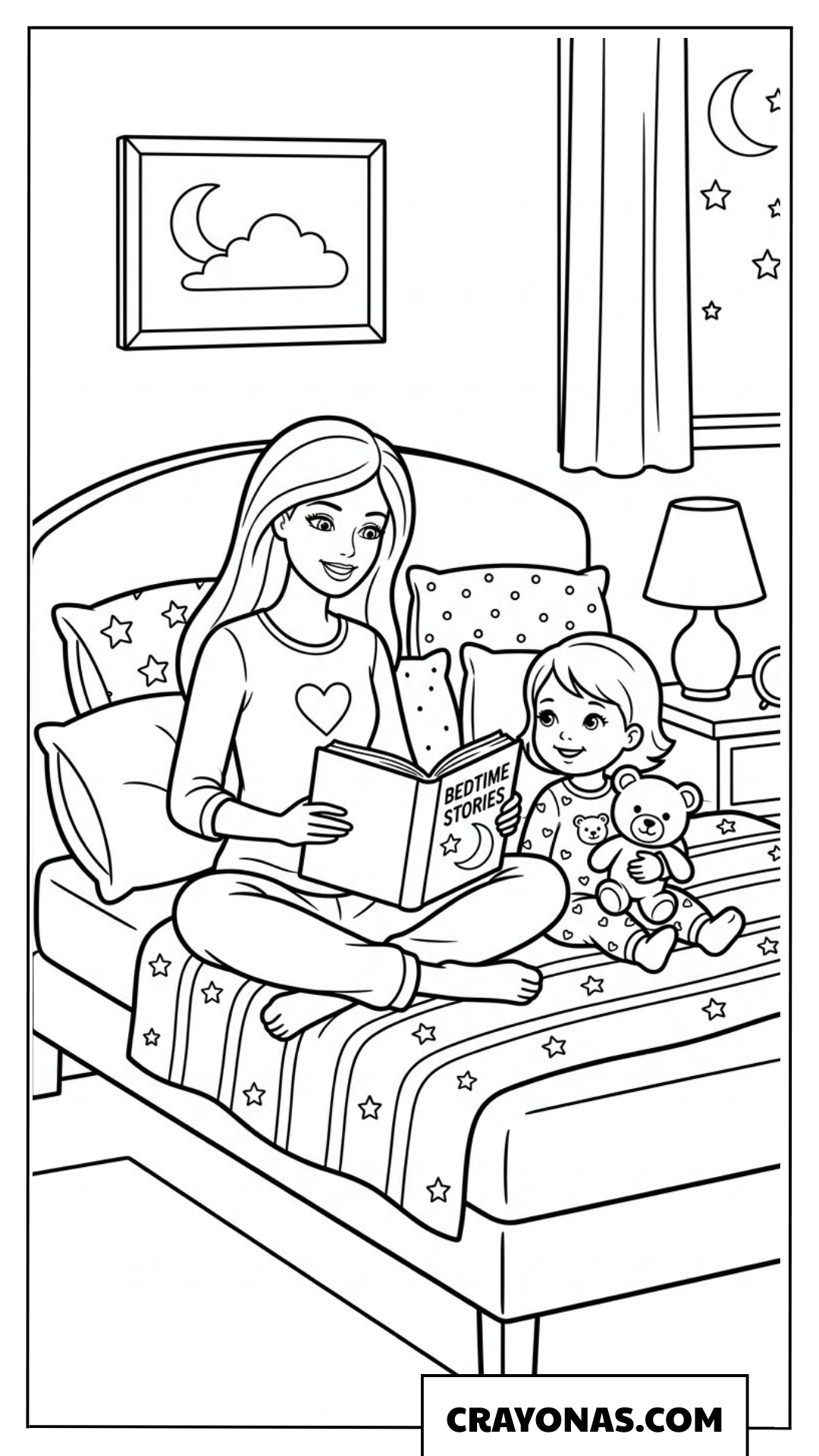 Barbie & Kelly Bedtime Story Coloring Page