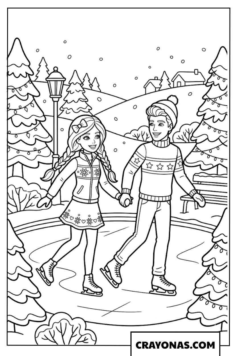 Barbie & Ken Ice Skating Coloring Page
