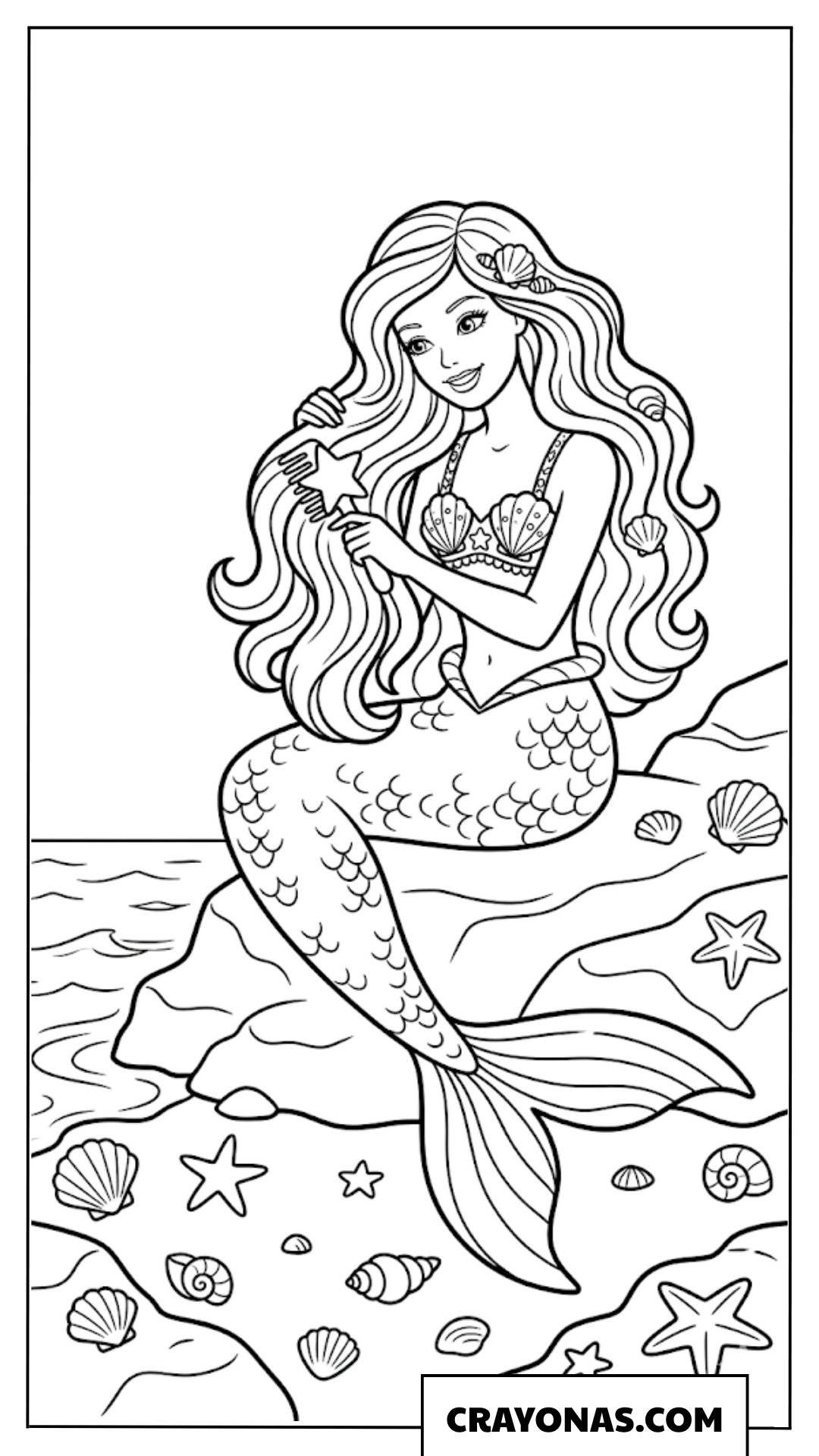 Barbie Mermaid Brushing Hair Coloring Page