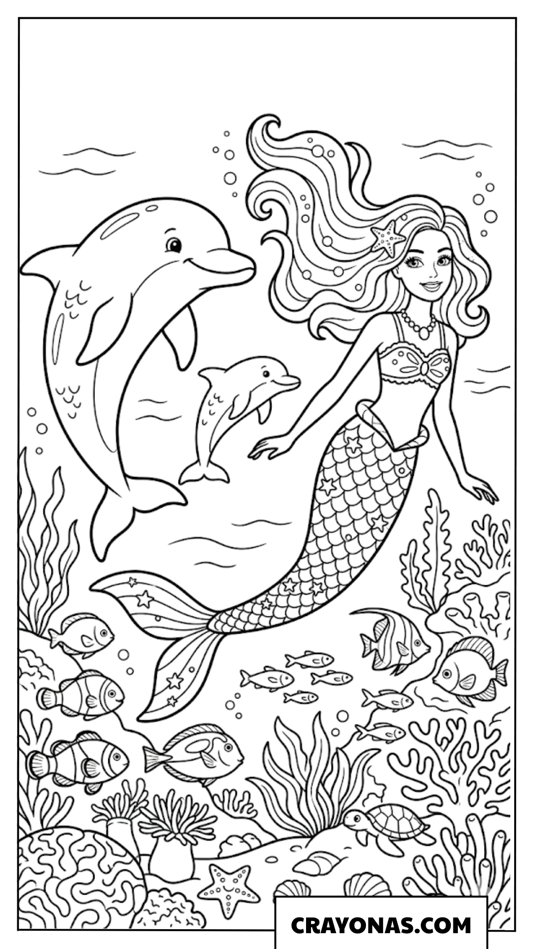 Barbie Mermaid with Dolphins Coloring Page