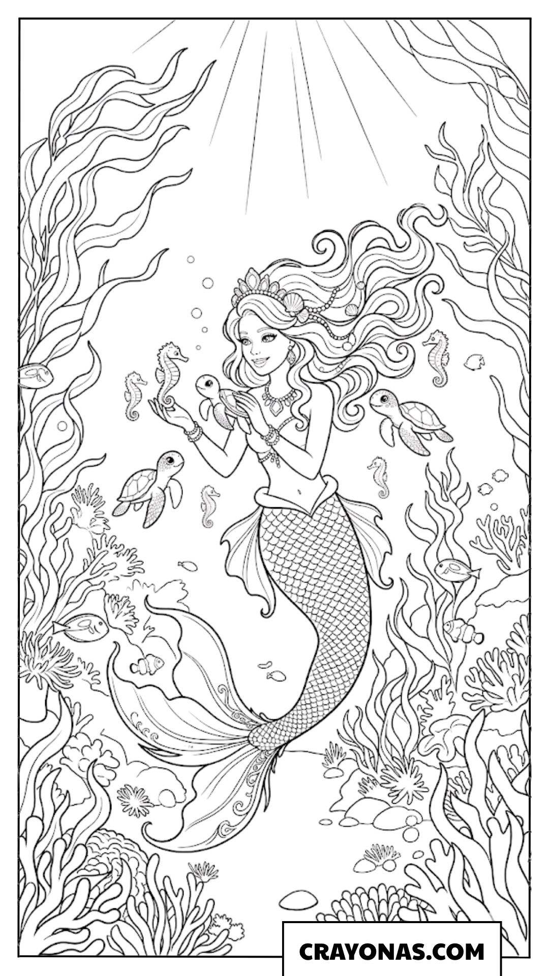 Barbie Mermaid with Sea Friends Coloring Page