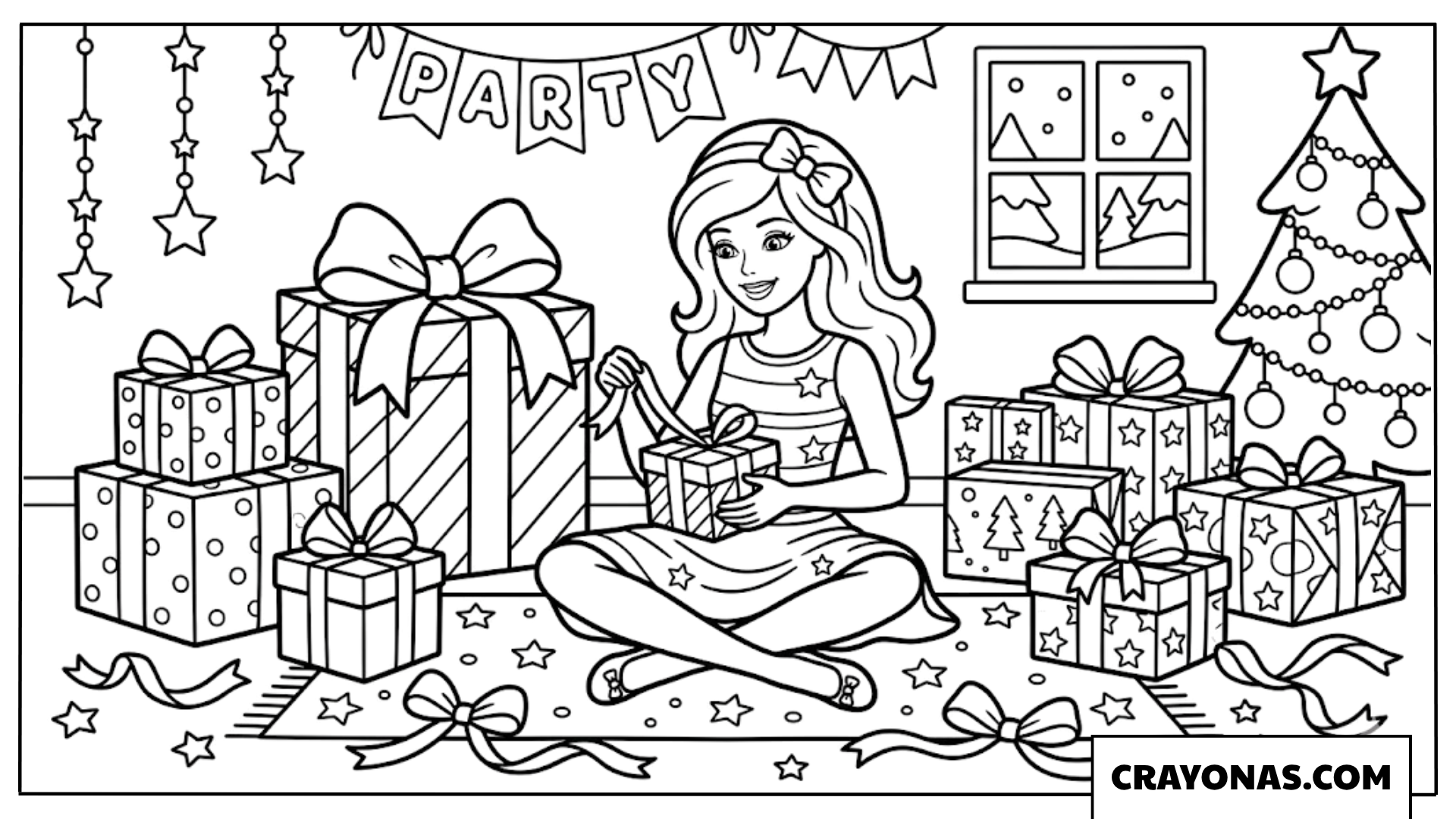 Barbie Opening Christmas Gifts Coloring Page