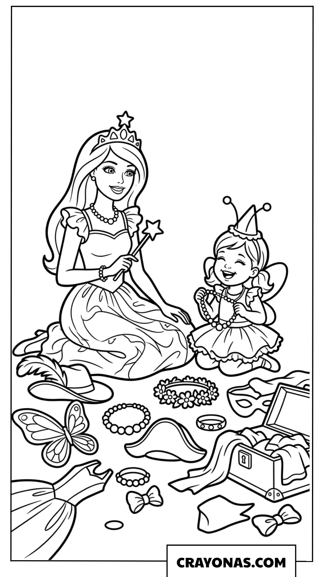 Barbie Playing Dress-Up with Kelly Coloring Page