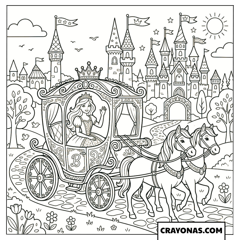 Barbie Princess Carriage Ride Coloring Page