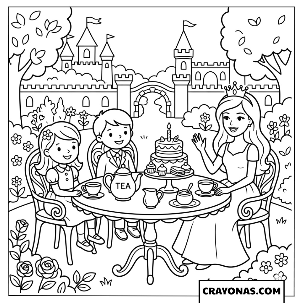 Barbie Princess Tea Party Coloring Page