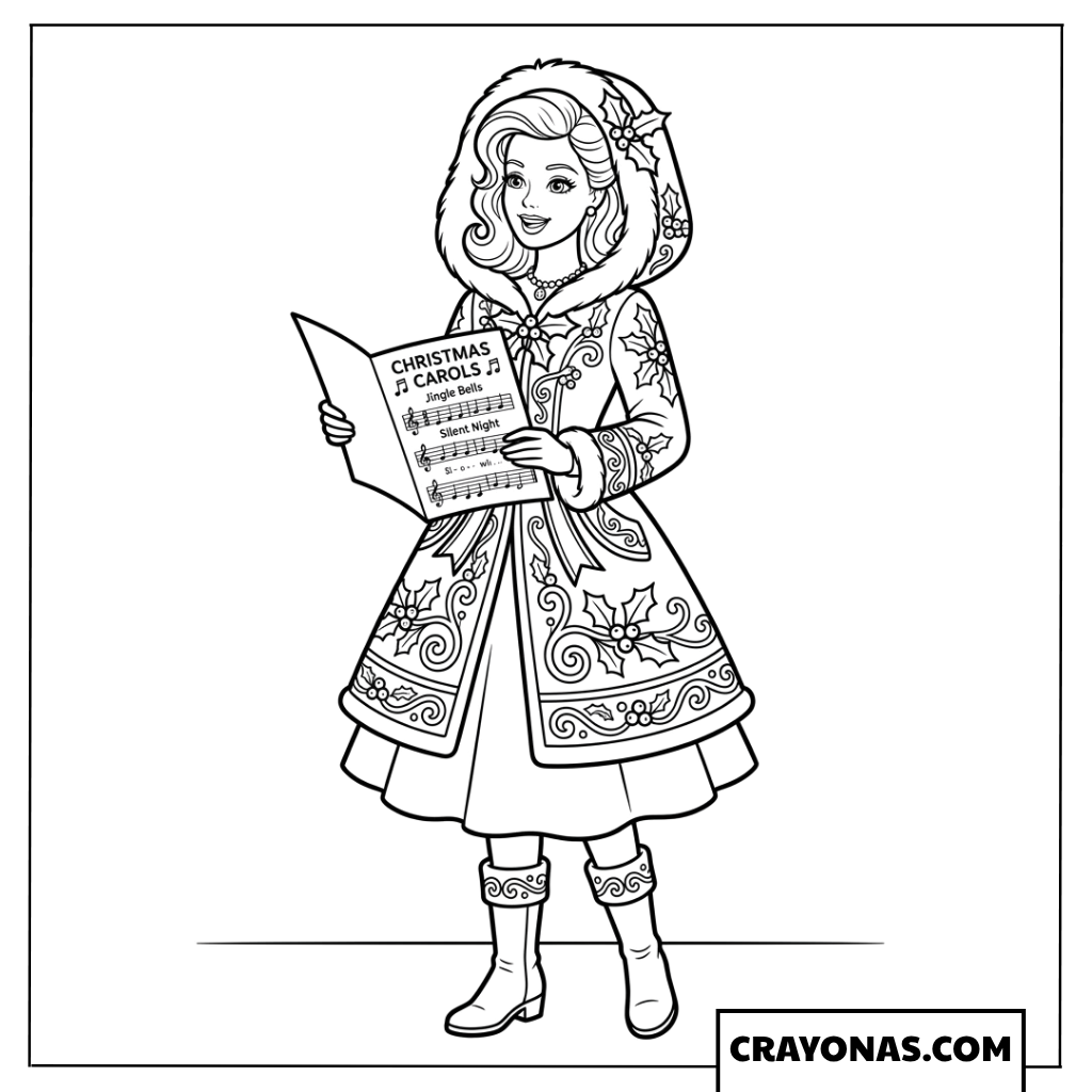 Barbie Singing Christmas Carols Coloring Page