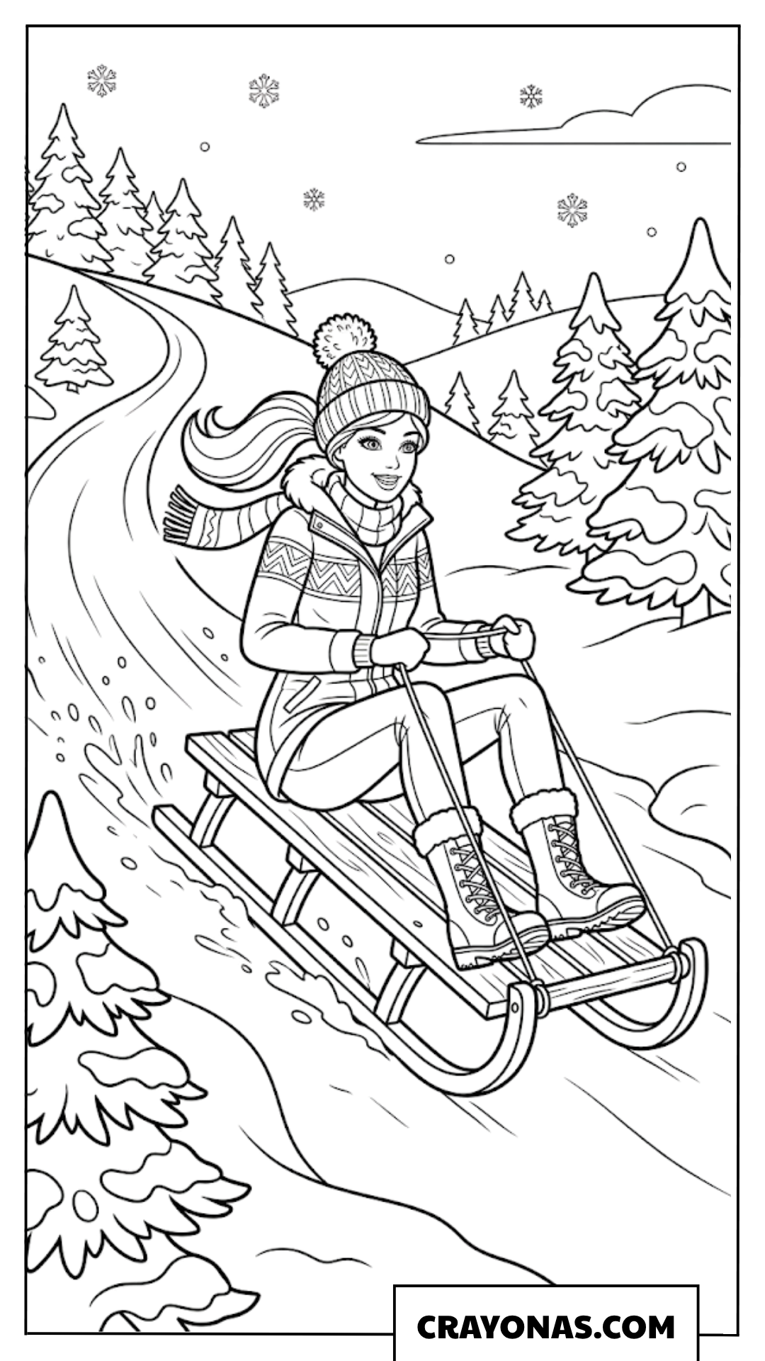 Barbie Sledding Coloring Page