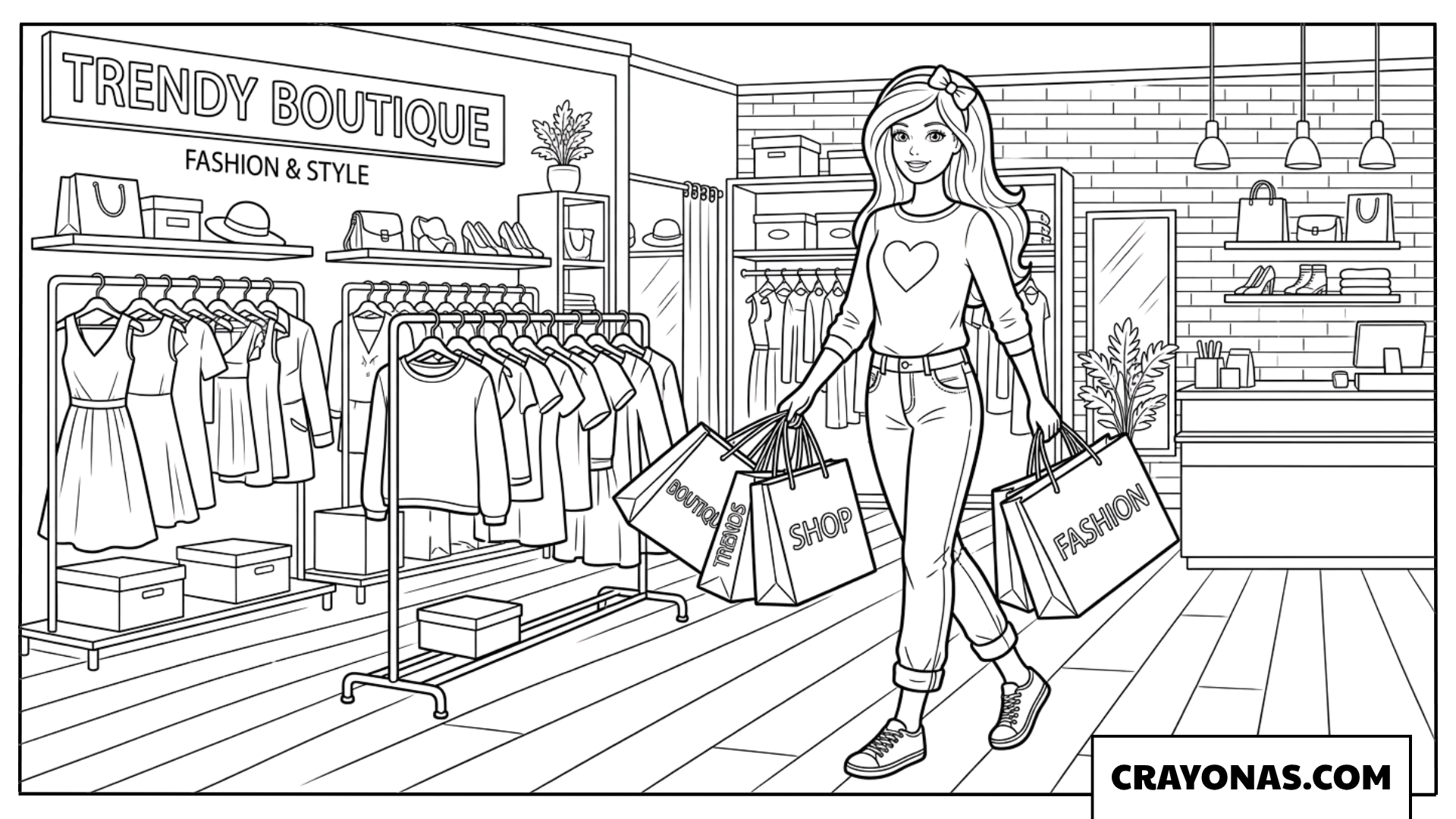 Barbie Trendy Boutique Fashion Shopping Coloring Page