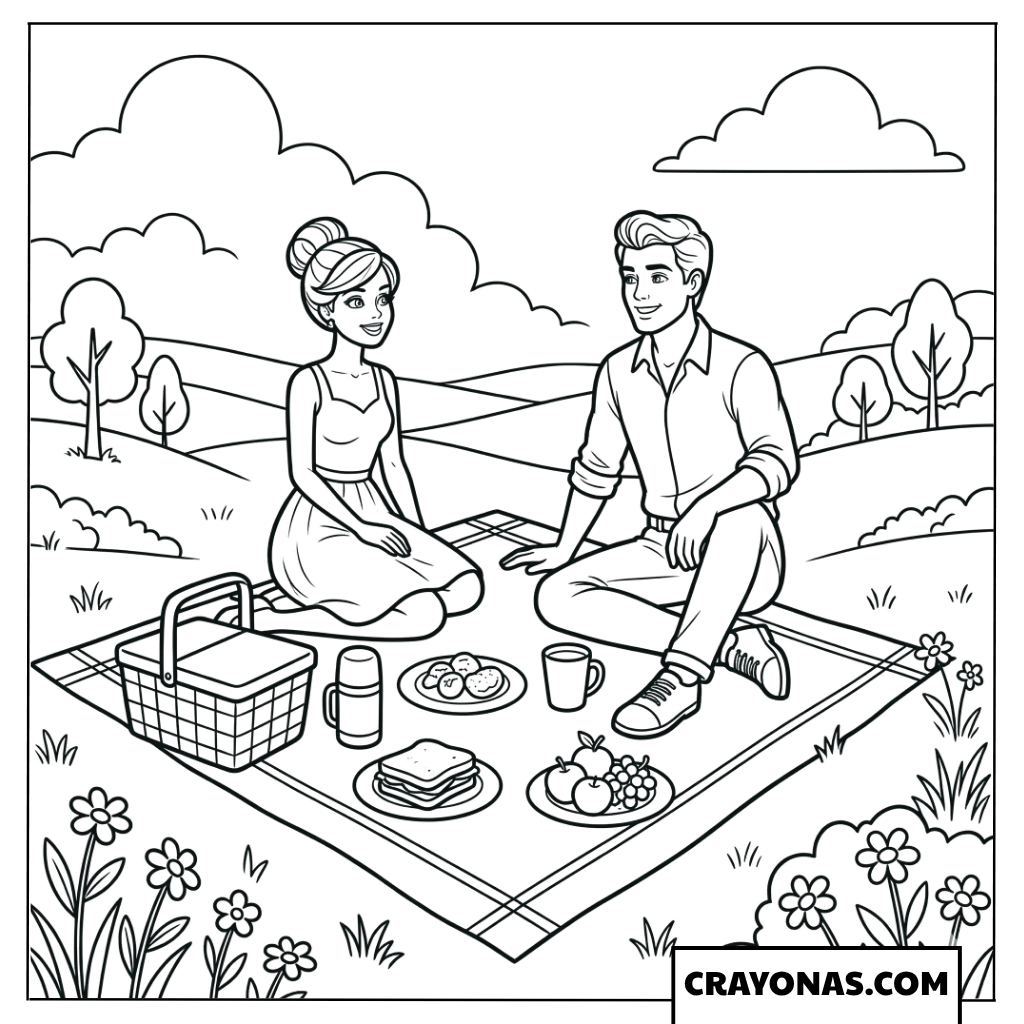 Barbie and Ken Picnic Coloring Page