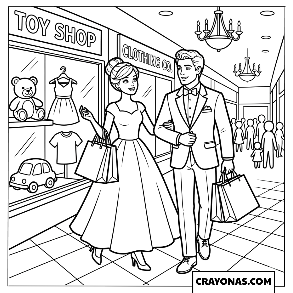 Barbie and Ken Shopping Date Coloring Page