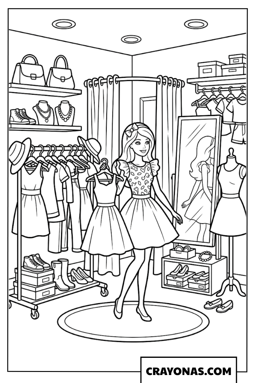 Barbie in Walk-in Closet Coloring Page