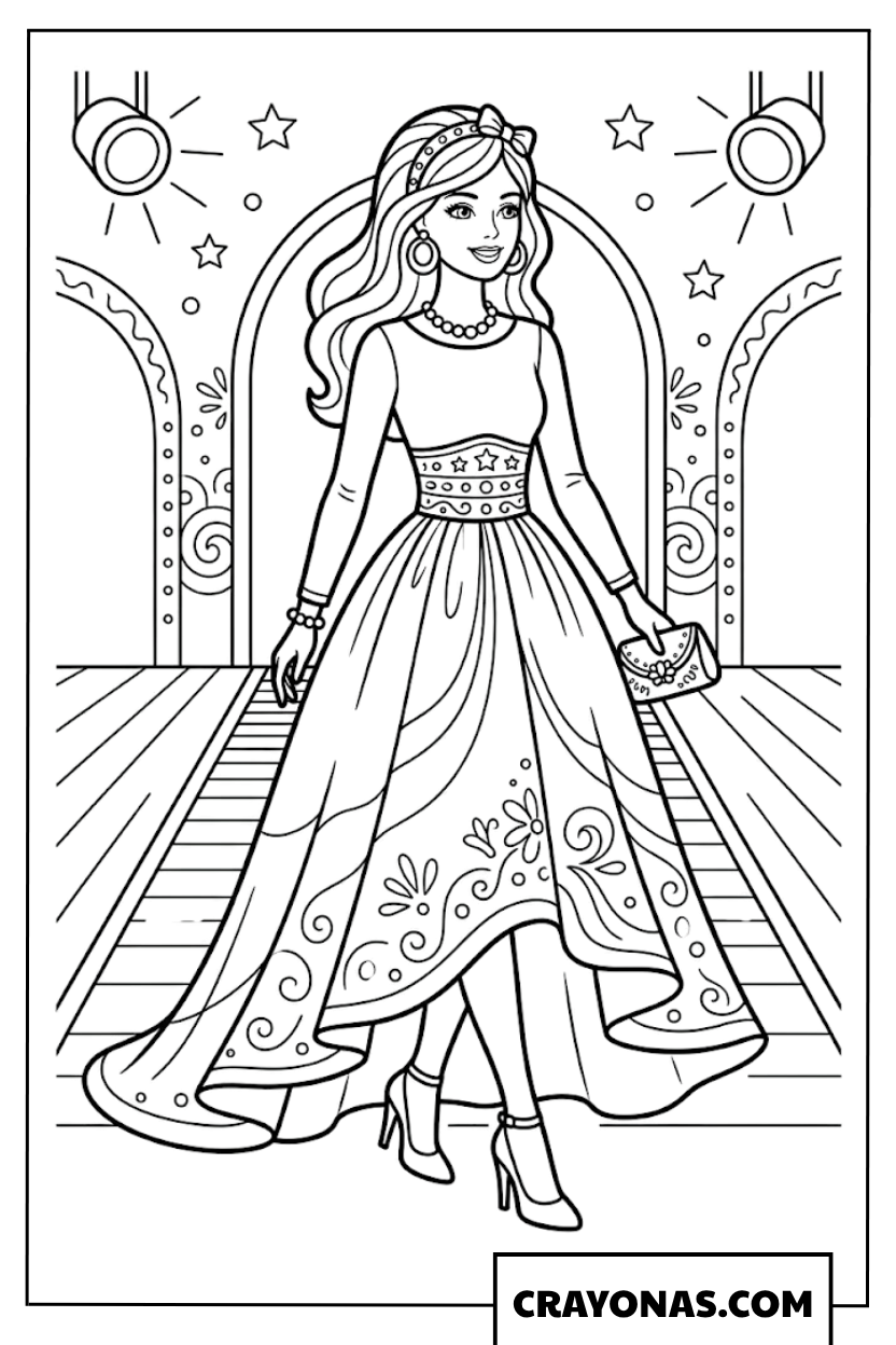 Barbie on Red Carpet Coloring Page