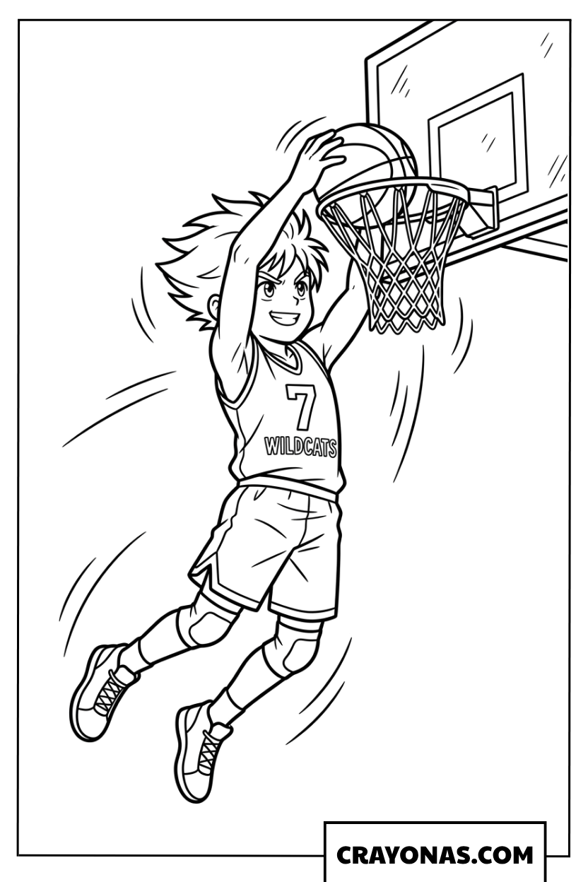 Basketball Dunk Boy Coloring Page