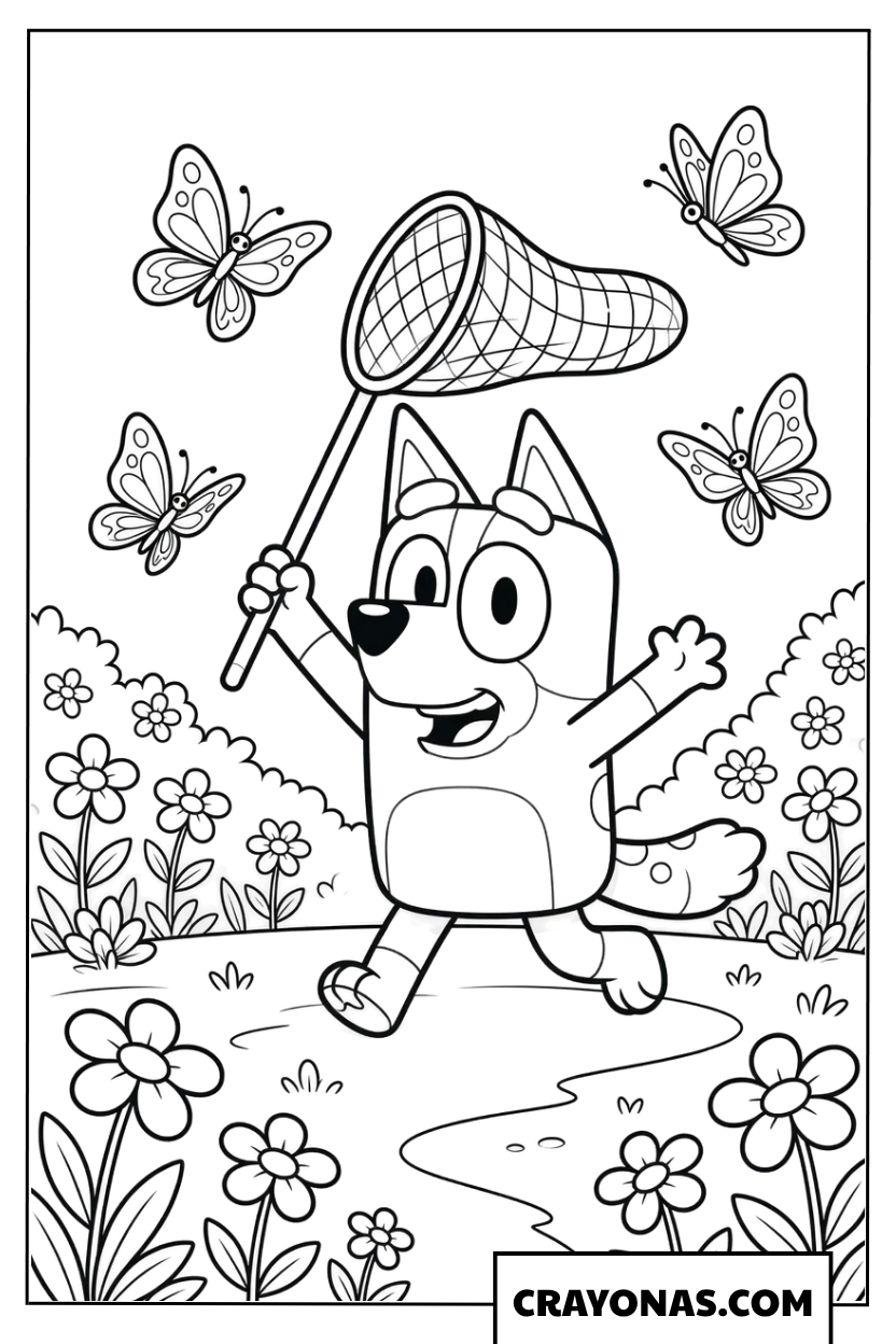 Bingo Butterfly Catching Coloring Page