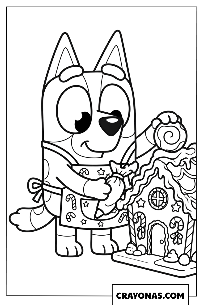 Bingo Decorating Gingerbread House Coloring Page