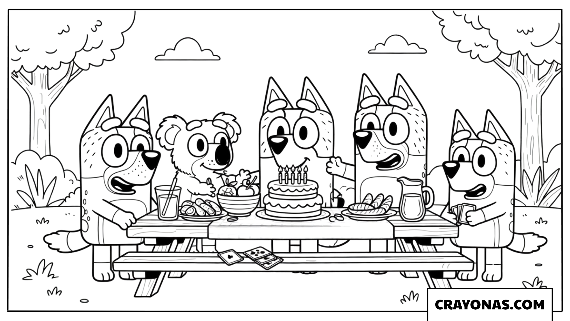 Bluey Backyard Birthday Party Coloring Page