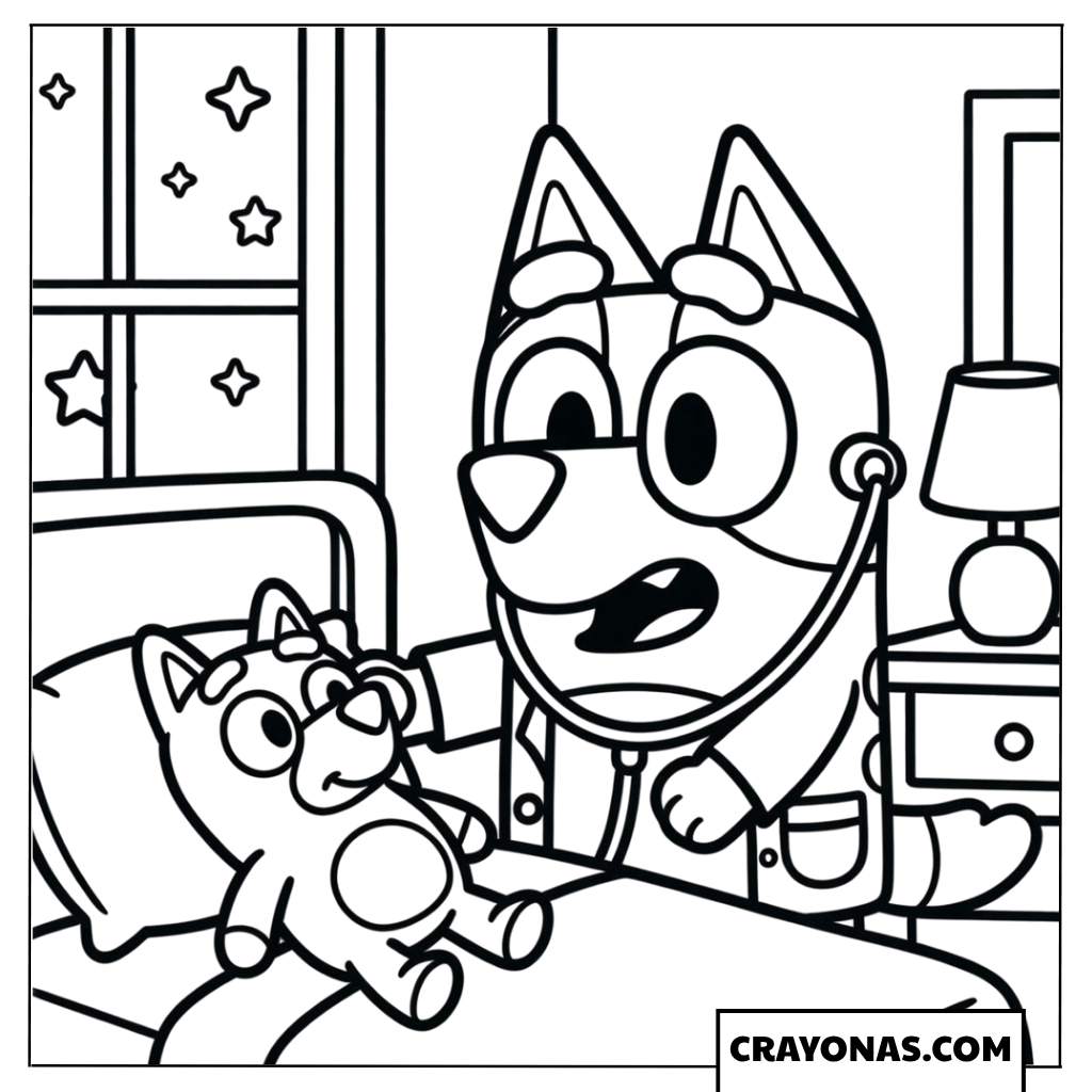Bluey Bedtime Story with Bingo Coloring Page