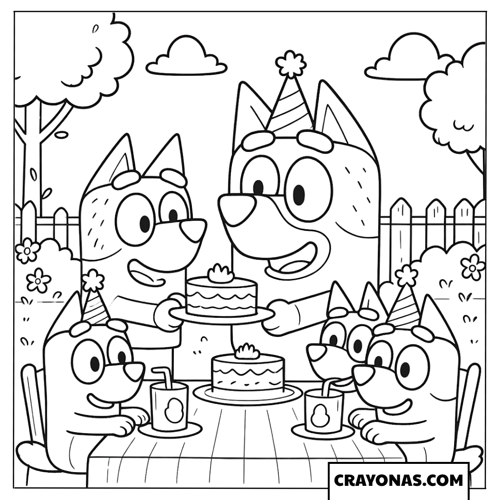 Bluey Birthday Party Friends Coloring Page