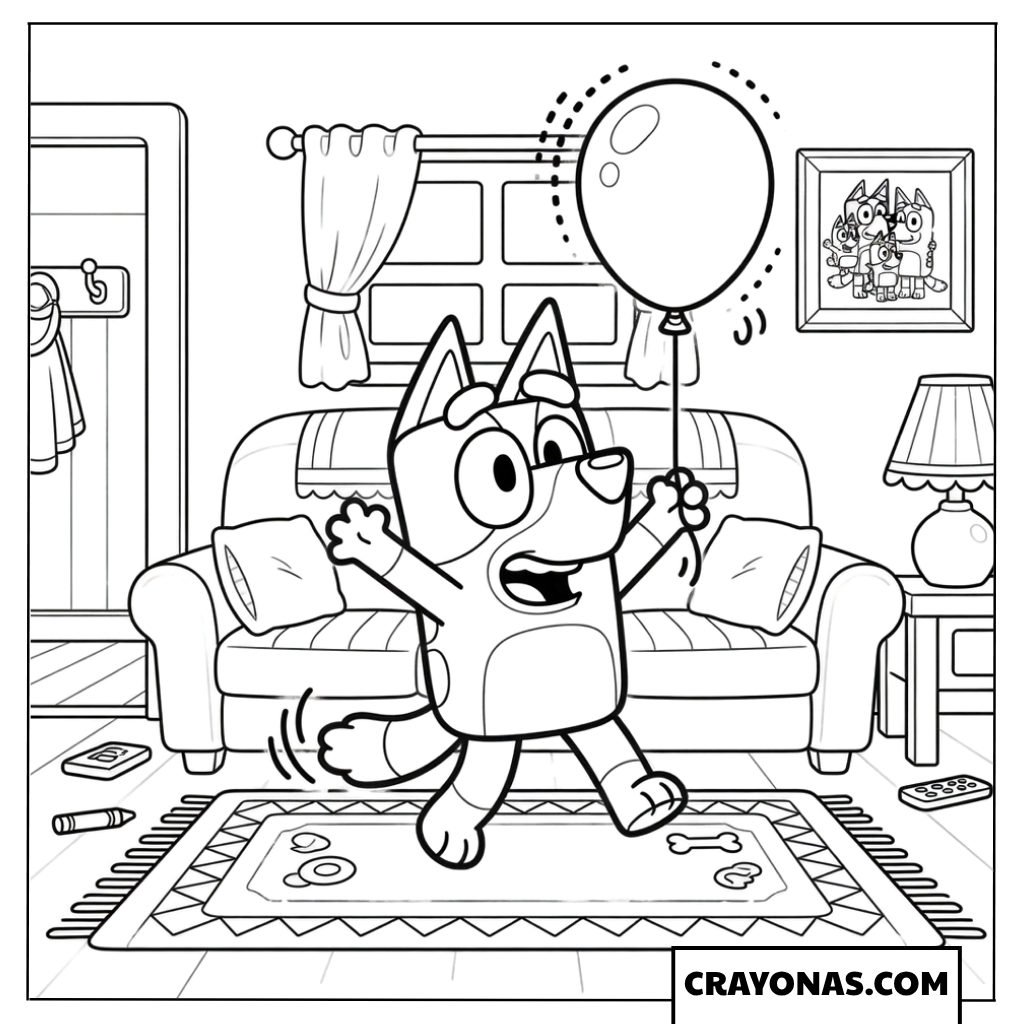 Bluey Celebrating with Balloon Coloring Page