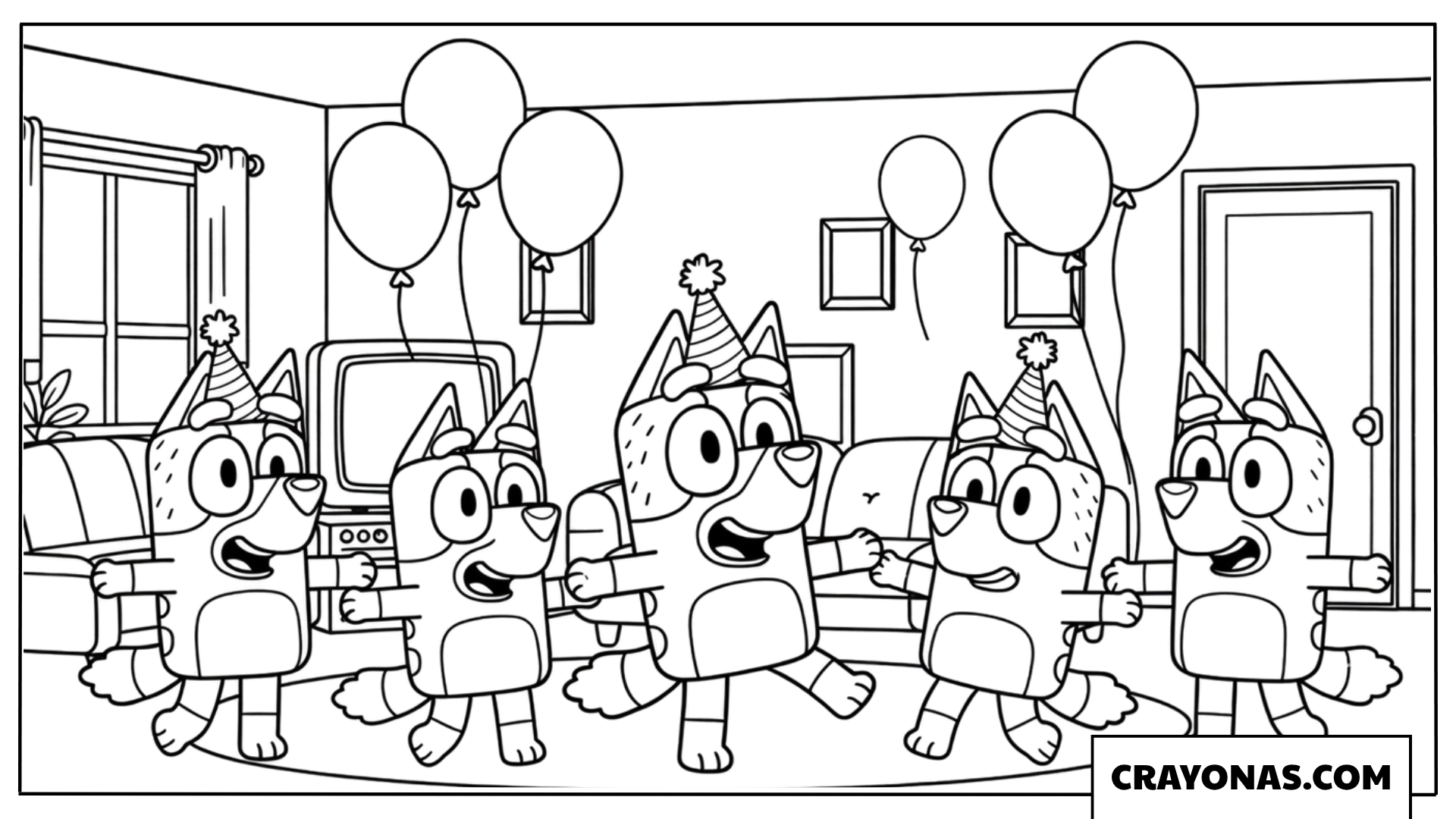 Bluey Conga Line Dance Party Coloring Page