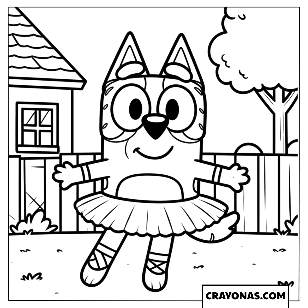 Bluey Dancing in Ballet Outfit Coloring Page