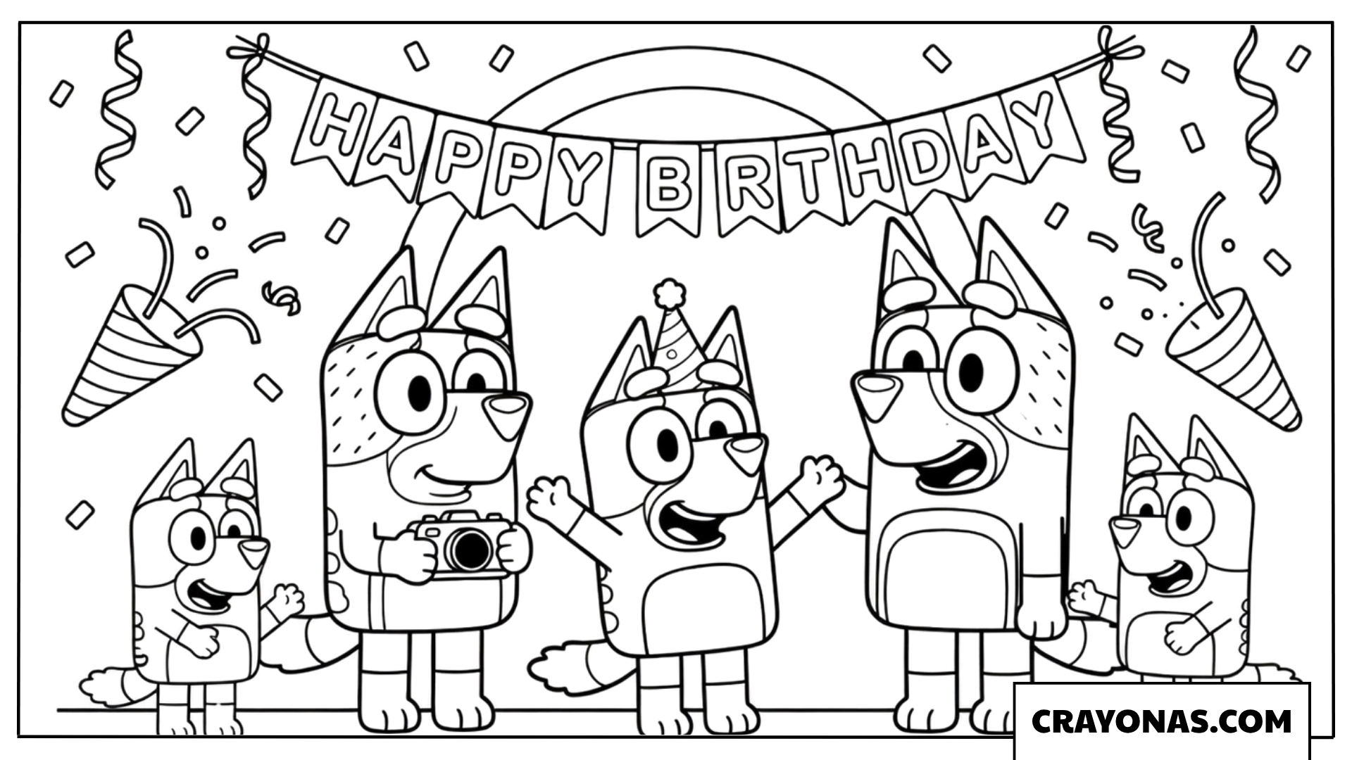 Bluey Family Birthday Photo Coloring Page