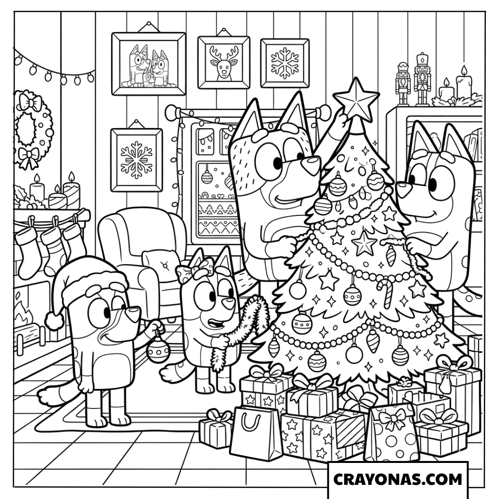 Bluey Family Christmas Tree Coloring Page