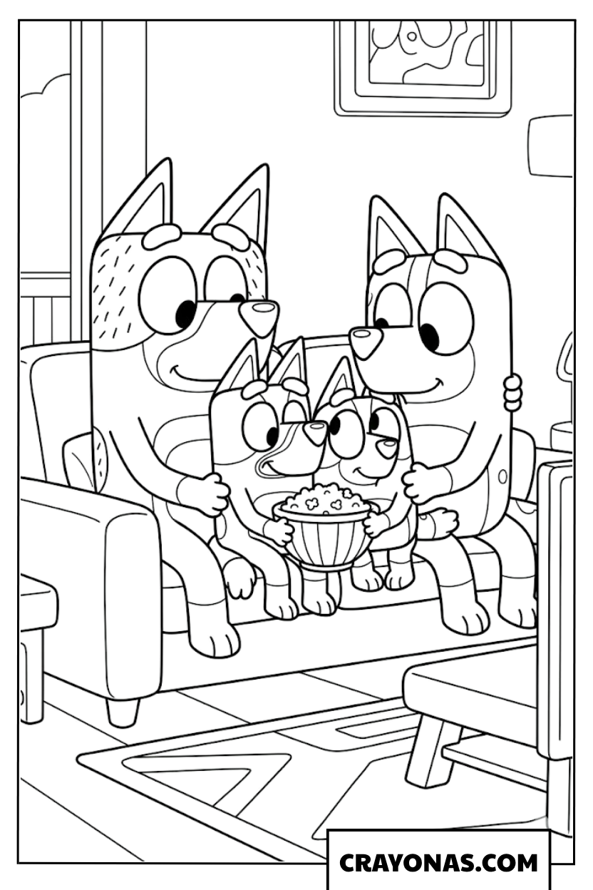 Bluey Family Movie Night Coloring Page