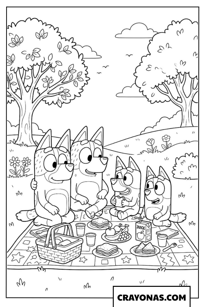 Bluey Family Picnic Coloring Page