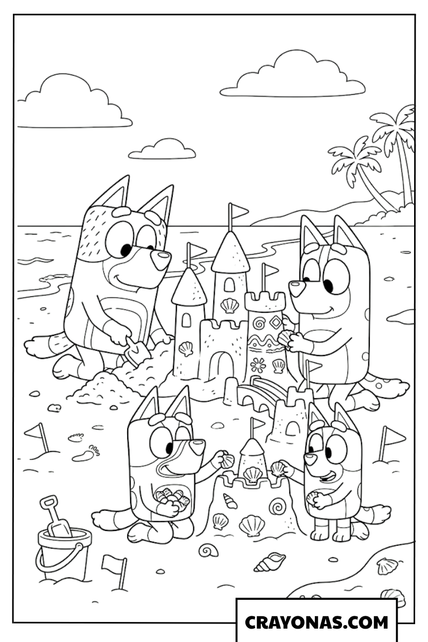 Bluey Family Sandcastle Coloring Page