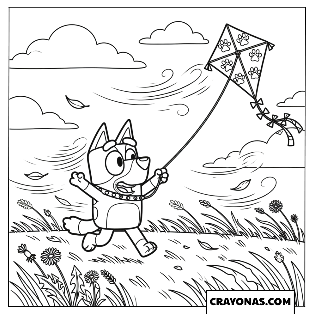 Bluey Flying Kite Coloring Page
