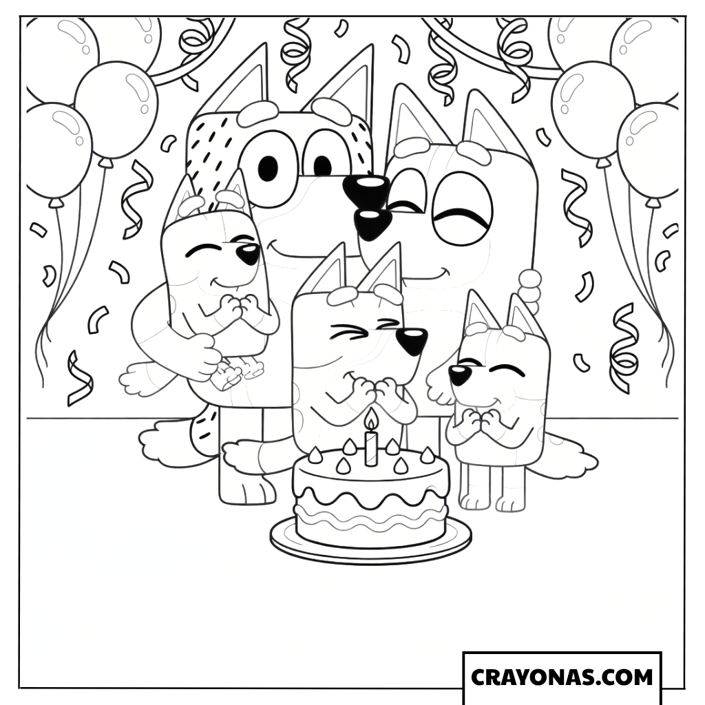 Bluey Makes a Birthday Wish Coloring Page