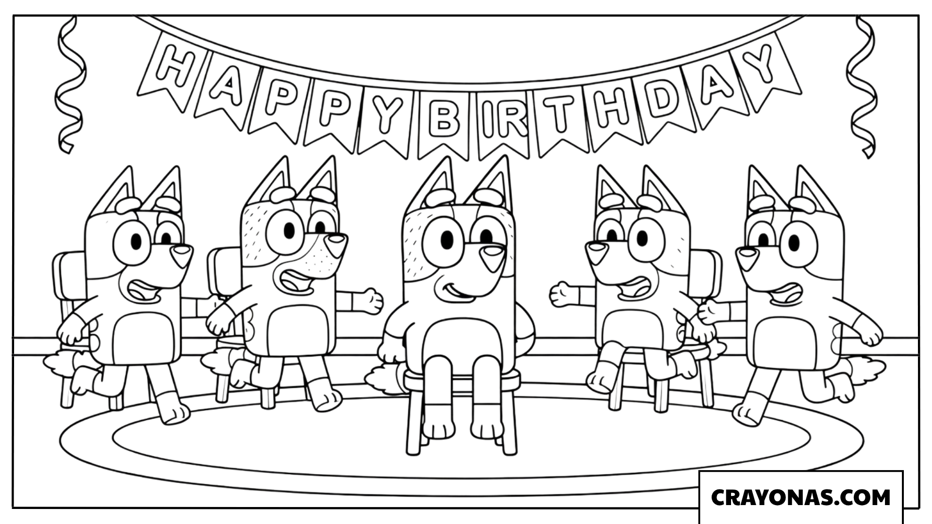 Bluey Musical Chairs Birthday Party Coloring Page