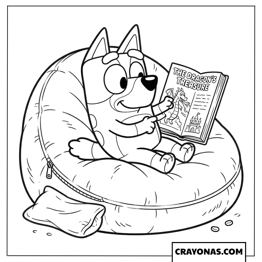 Bluey Reading Coloring Page