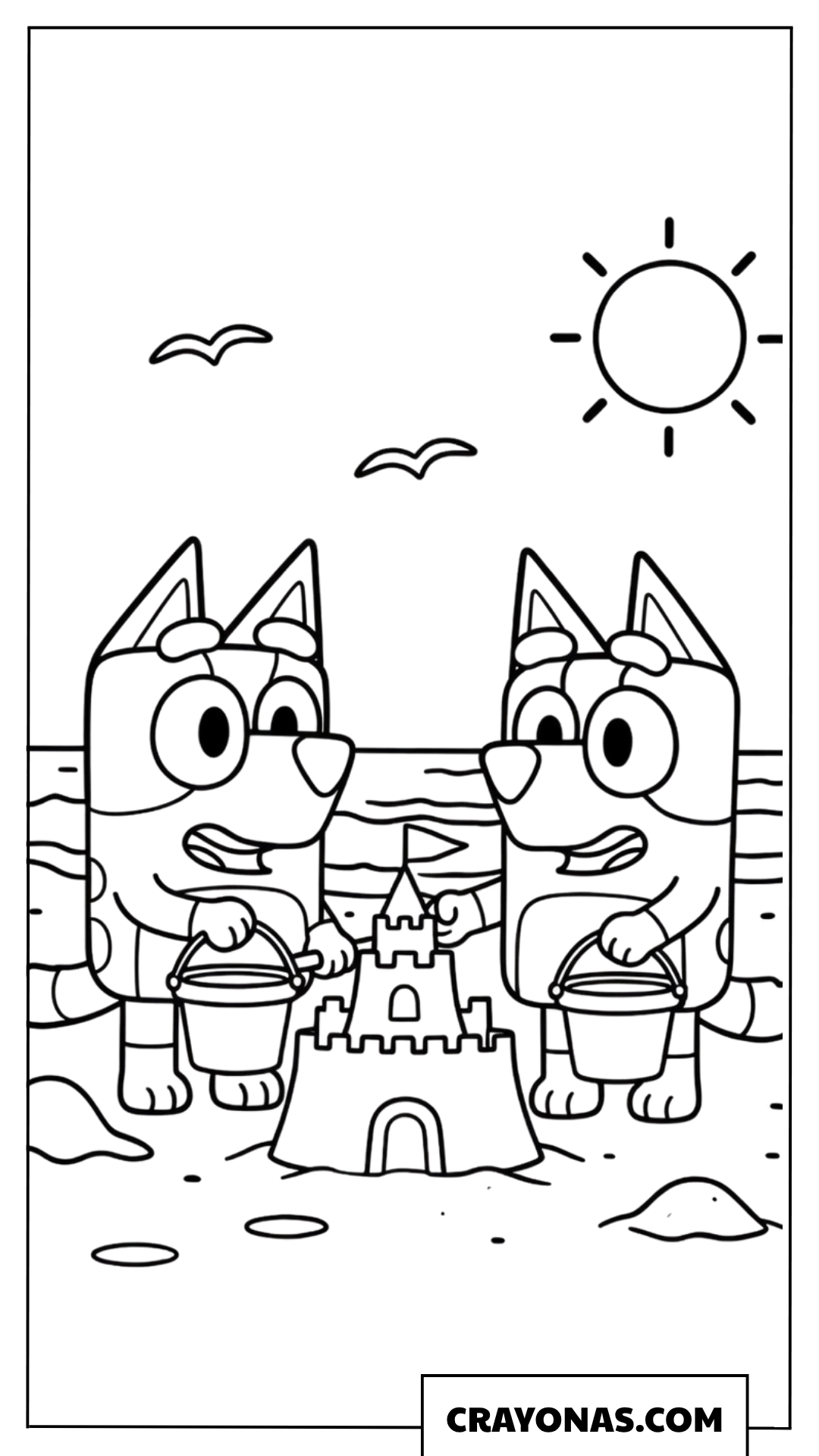 Bluey and Bingo Sandcastle Coloring Page