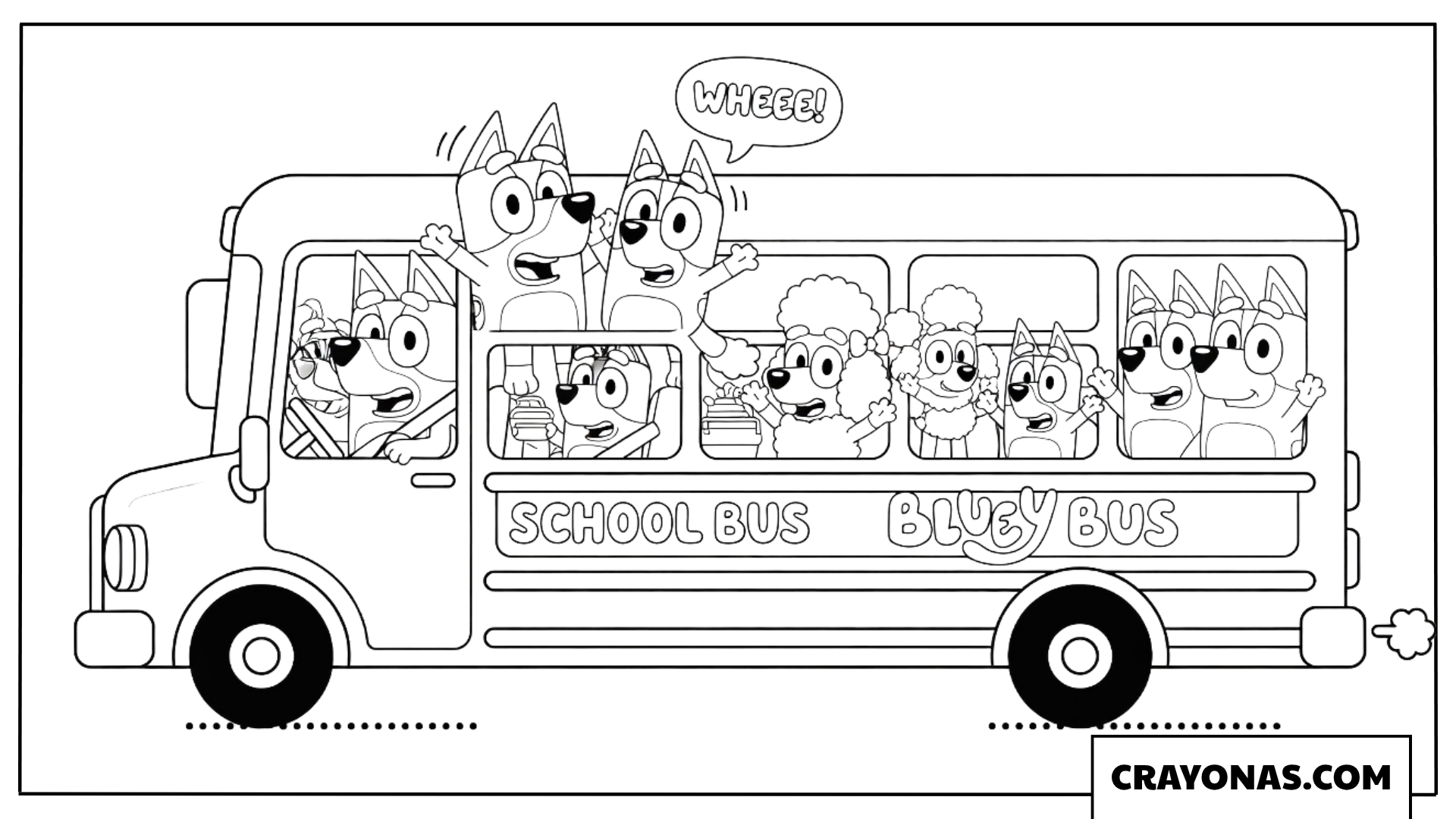 Bluey School Bus Coloring Page