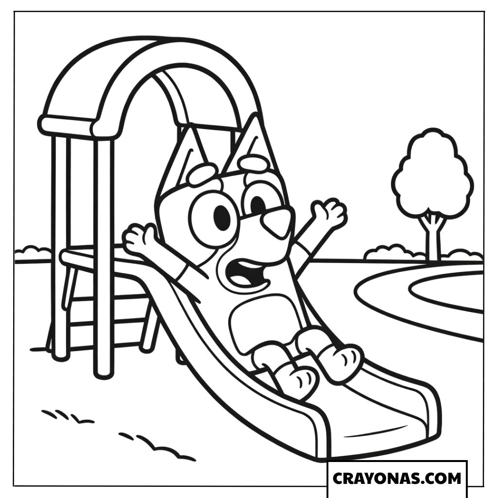 Bluey Sliding Down the Playground Slide Coloring Page