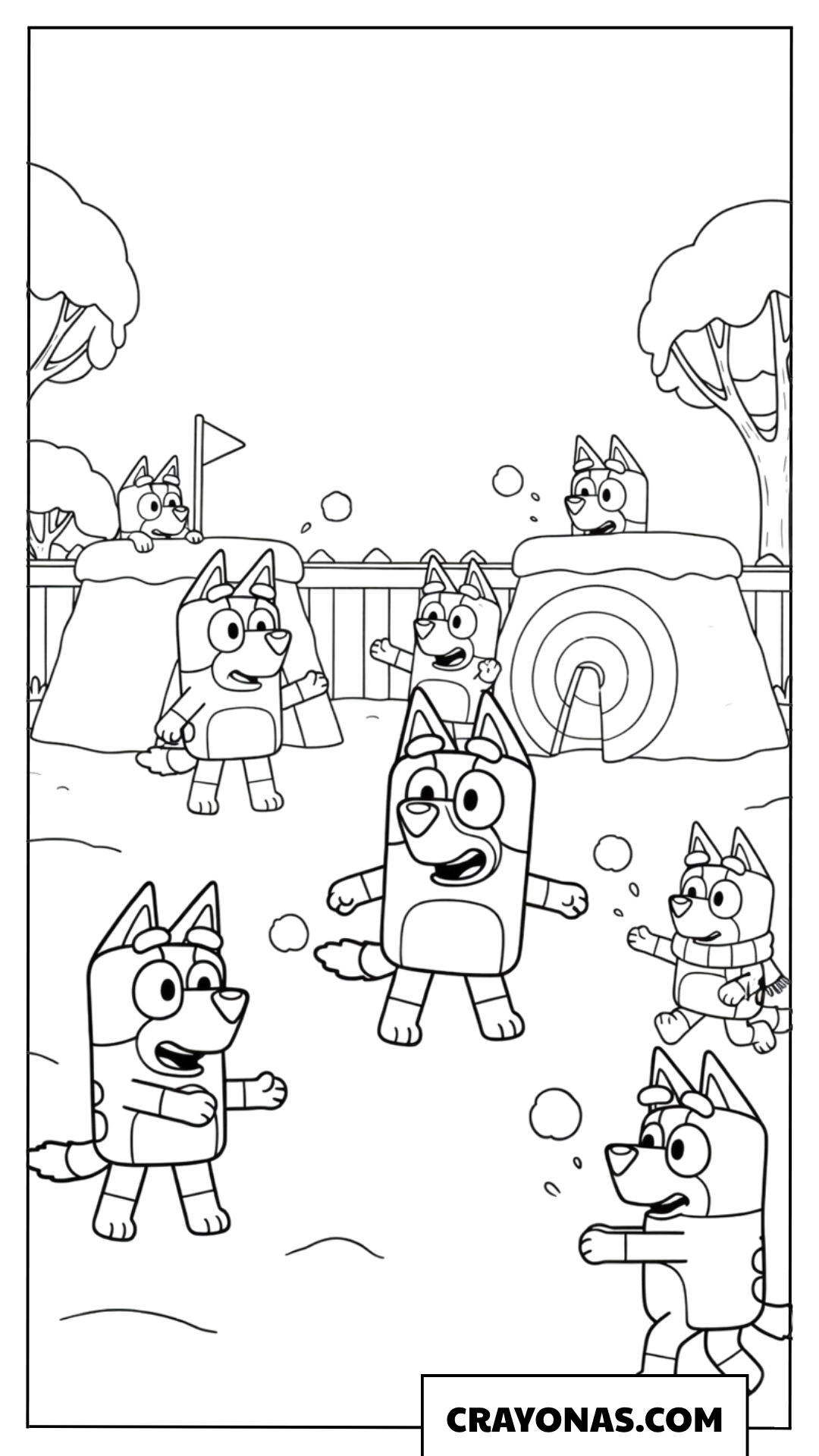Bluey Snowball Fight Coloring Page