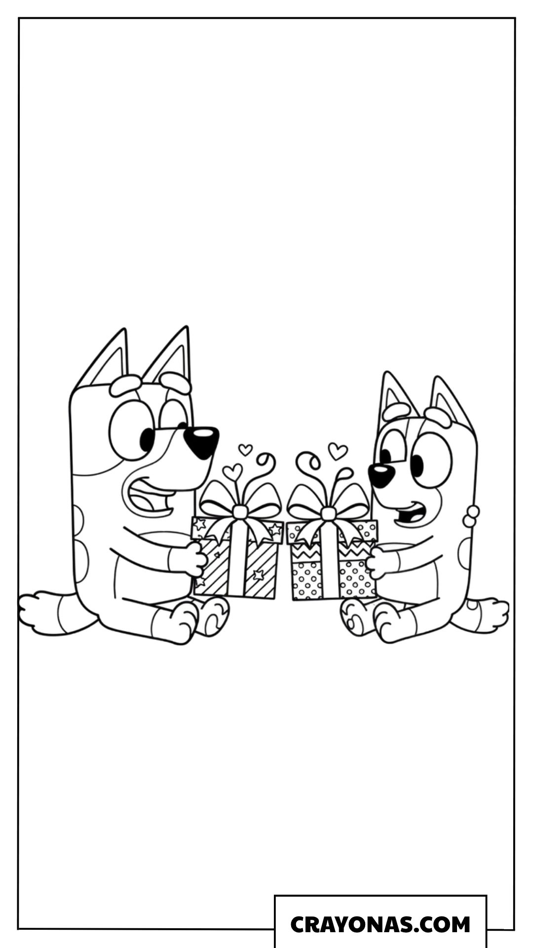 Bluey and Bingo Exchanging Gifts Coloring Page