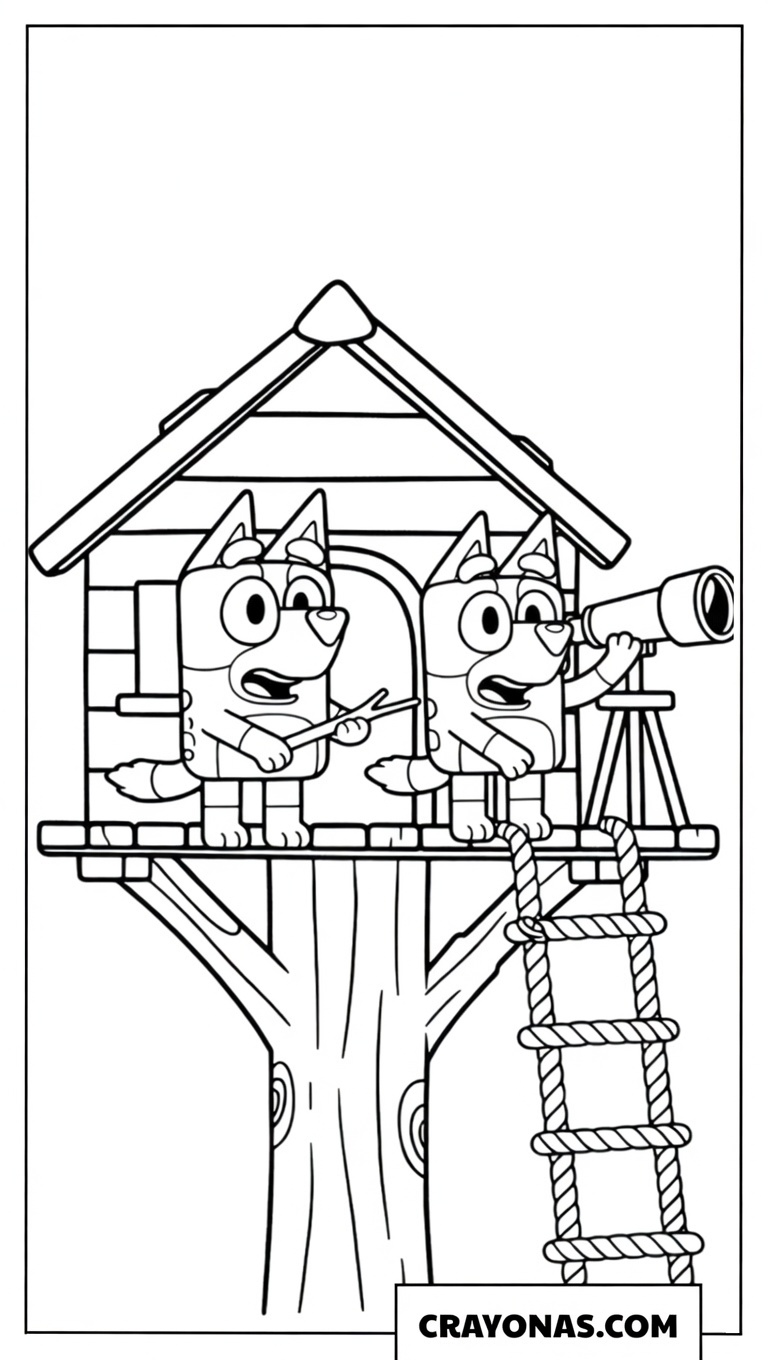 Bluey and Bingo Treehouse Coloring Page