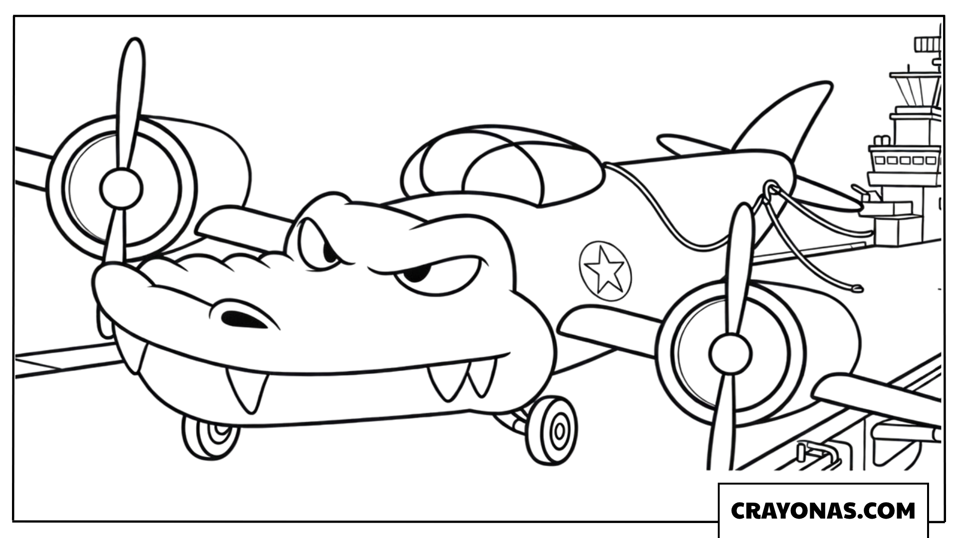 Bombardiro Crocodilo Vintage Airplane Coloring Page