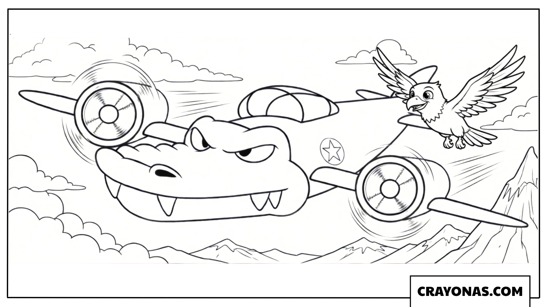 Bombardiro Crocodilo with Bird Friend Coloring Page