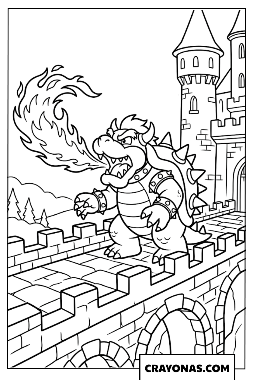 Bowser Fire Breathing Coloring Page
