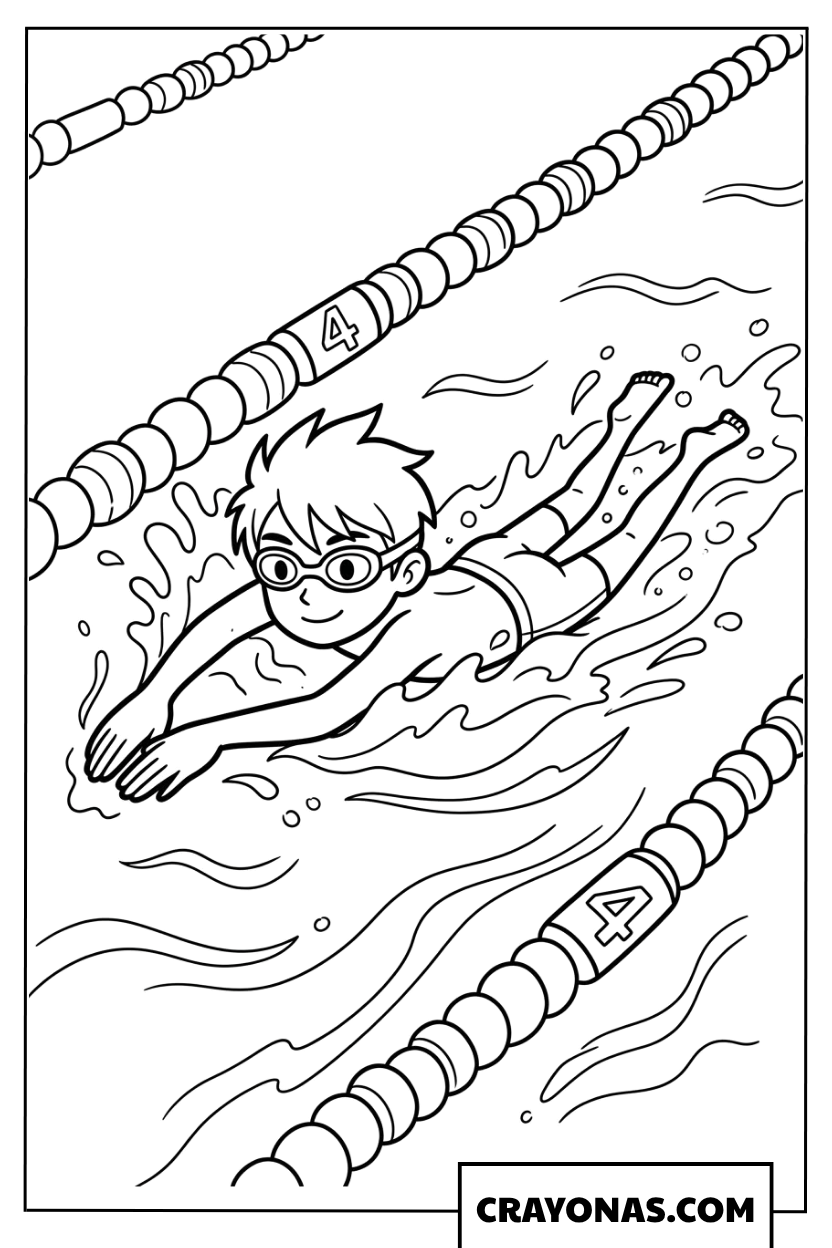 Boy Swimming Freestyle Coloring Page