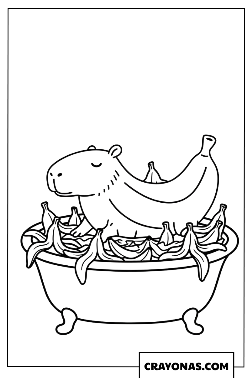 Capybara Banana Bath Coloring Page